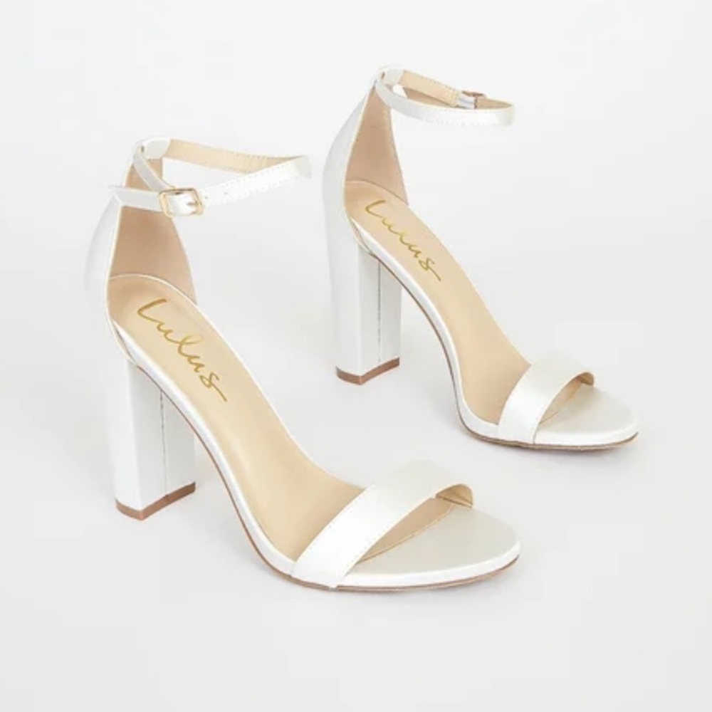 Lulus - Taylor Ivory Satin Ankle Strap Heels - Size 5 - NWOT